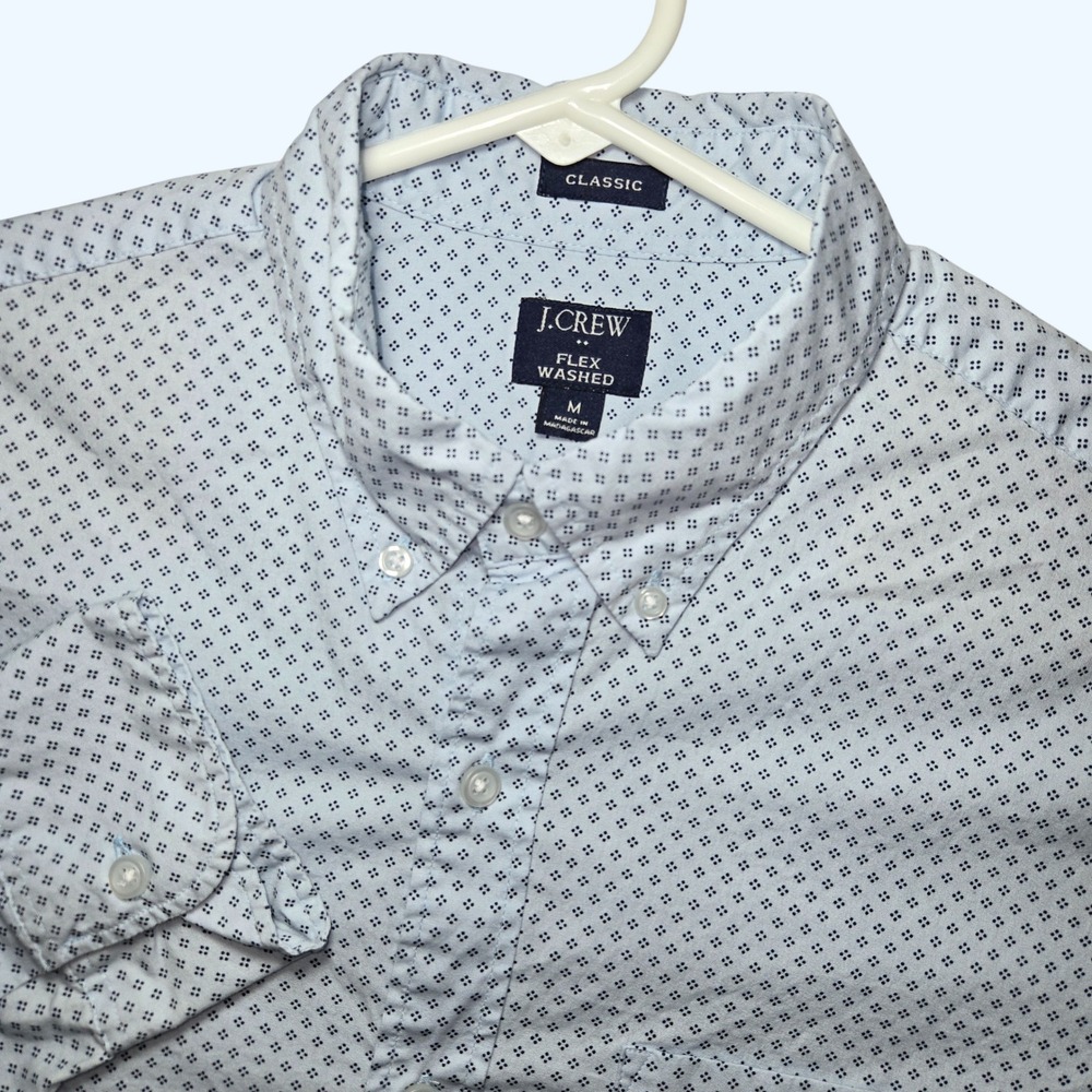 J.Crew Flex Washed Classic Fit Shirt Mens Medium Blue Geometric BG772 SU22